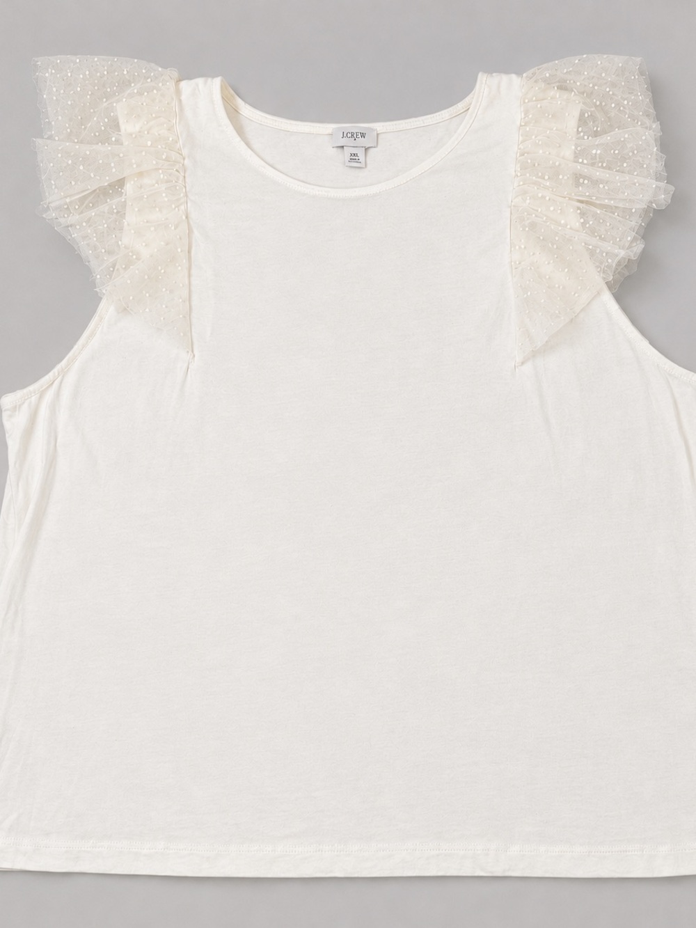 J. Crew Cream Ruffled Mesh Shoulder Tank